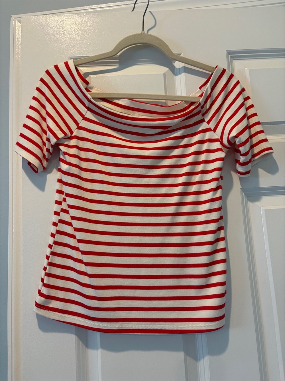 H&M NWOT Red and White Striped Boatneck Tee